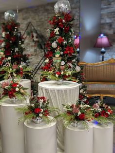 christmas decorations are on display in the lobby