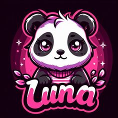 a panda bear with the word luna on it's chest and stars around its neck