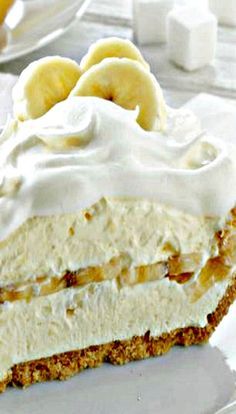 a banana cream pie on a white plate