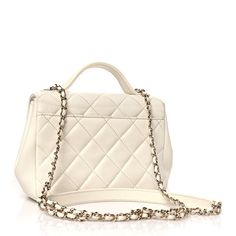 This is an authentic CHANEL Caviar Quilted Small Business Affinity Flap in White. This sleek classic hand bag is crafted of diamond stitched grained caviar calfskin leather in white. The shoulder bag features a white leather top handle, a gold chain link leather threaded shoulder strap with a shoulder pad, and a rear patch pocket and a gold CC turn clock closure. This opens the flap to a zippered front pocket and a white fabric interior with zipper and patch pockets. Chanel Crossbody, Chanel Shoulder Bag, Heart Bag, Leather Thread, Chanel Caviar, Pocket Top, White Fabric, Pink Bag, Hand Bag