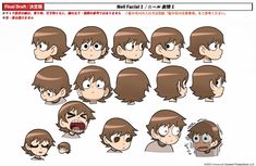 an anime character's face expressions with different facial expressions, including the head and shoulders