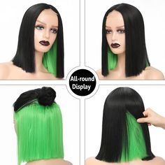 Bob Wigs for Women Green Peekaboo Wig Synthetic Hair Straight Bob Wig Shoulder Length Black with Green Highlights Wig Blunt Cut Bob Lace Front Wig Short Bob Wigs for Daily Party Use,Green, #Ad #Sponsored, Peekaboo Wig, Green Peekaboo, Red Peekaboo, Bob With Highlights, Straight Bob Wig, Short Straight Bob, Green Highlights, Bob Lace Front Wigs