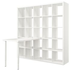 KALLAX / LINNMON workstation, white, 71 5/8x54 3/4x71 5/8 ". Use INLÄGG fittings to attach a table top and legs to a KALLAX shelf unit. Or choose this ready-made combination with a simple desk and a lot of storage. Particle- and fiberboard with honeycomb paper filling (100% recycled paper). Craft Room Organization Table, Craft Room And Office Combo, Kallax Craft Room, Lagkapten Desk, Kallax Linnmon, Office And Craft Room Combined, Ikea Desk Setup, Ultimate Craft Room, Ikea Kallax Bookshelf