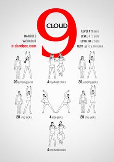 Cloud 9 is a Darebee gome-fitness aerobic workout that will leave you feeling great after it is all over. Arm Fat Exercises, Muscles Of The Neck, Full Body Dumbbell Workout, Cardio Workout At Home, Muscle Anatomy, Arm Fat, Exercise Routines, Aerobics Workout, Improve Posture