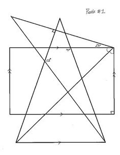 a drawing of a rectangle with three intersecting lines in the middle and one diagonal triangle at the top