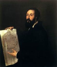 a painting of a man holding a piece of paper in his right hand and looking at the viewer