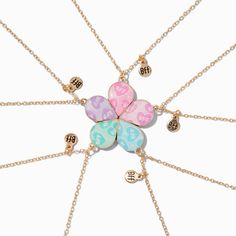 Claire's Best Friends Glitter Flower Pendant Necklaces - 5 Pack Cute Nickel-free Charm Necklace For Friendship, Friendship Charm Necklaces For Mother's Day, Adjustable Charm Necklaces For Mother's Day And Friendship, Mother's Day Friendship Charm Necklace, Trendy Personalized Charm Necklaces For Best Friend Gift, Trendy Personalized Charm Necklace For Best Friend, Personalized Trendy Charm Necklace For Best Friend, Personalized Flower Jewelry For Friendship, Personalized Flower Shaped Friendship Jewelry