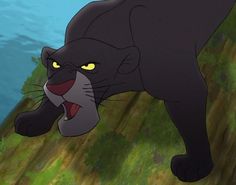 an animated black cat with yellow eyes and mouth wide open, standing on the edge of a cliff