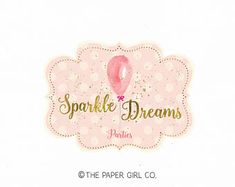 the logo for sparkle and dreams parties is shown in gold lettering on a pink background