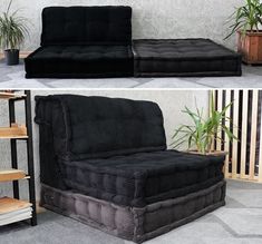 two pictures of the same couch in different positions