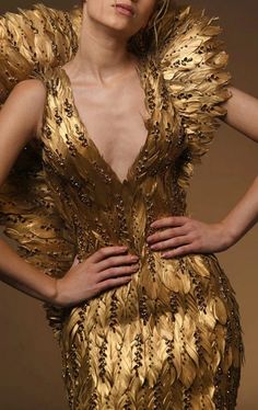 Jean Louis Sabaji, Golden Dress, Textile Texture, Elegant Lady, Fashion Design Sketches, Fantasy Fashion, Gold Fashion, Elegant Woman, Fashion Ideas