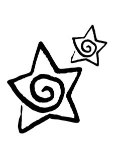 a black and white drawing of a star with a spiral on it's side