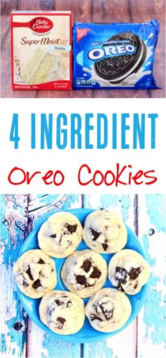 four ingredient oreo cookies on a blue plate