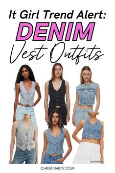 Denim vests are trending, and they’re the perfect way to add a stylish edge to any outfit. Styling a women's vest is easy, whether you're layering it over a women's top or mixing it with different textures. Stay fashionable with these chic women's fashion ideas and elevate your wardrobe with this versatile piece. How To Style Denim Vest, Trendy Vest Outfit, Woman Vest Outfit, Vest Outfit Ideas, Denim Vest Outfit, Style Wide Leg Jeans, Trendy Vest, Outfits Trending