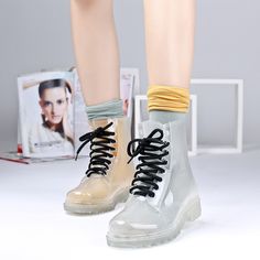 HARAJUKU WOMEN TRANSPARENT MARTIN RAIN BOOTS sold by Shoppinghere on Storenvy Casual Ankle Rain Boots For Rainy Season, Trendy Ankle Rain Boots For Outdoor, Trendy Ankle Boot Rain Boots For Outdoor, Trendy Outdoor Ankle Rain Boots, Casual Round Toe Rain Boots For Spring, Casual Spring Rain Boots With Round Toe, Trendy Winter Rain Boots, Trendy Spring Ankle Rain Boots, Trendy Spring Rain Boots With Round Toe