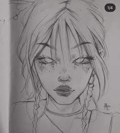 a pencil drawing of a girl with big eyes