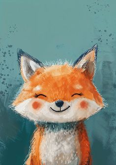 a painting of a red fox with its eyes closed