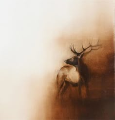 a painting of an elk with antlers on it's back