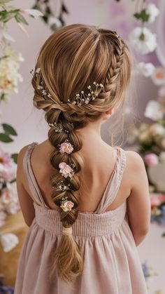 Boho Fishtail Braid Ponytail for Kids Little Flower Girl Wedding Hair, Jr Bridesmaids Hairstyles, Flower Girl Hairstyles With Braids, Kids Flower Girl Hairstyles, Wedding Hair For Girls Kids, Flowergirl Hairstyle For Toddler, Kids Beach Hairstyles