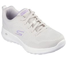 Rediscover the joy of walking in total comfort with Skechers GO WALK Joy - Violet. This vegan lace-up features a flat knit upper with 5GEN midsole cushioning and a breathable Skechers Air Cooled Goga Mat insole. | Skechers Women's GO WALK Joy - Violet Sneaker | Medium Width | Innovative 5GEN cushioned midsole | Skechers Air-Cooled Goga Mat breathable insole with high-rebound cushioning | Crafted with 100% vegan materials | Flat knit upper with laces | Flexible traction outsole | 1 1/2-inch heel height | Machine washable | Skechers Walking Shoes With Elastic Laces For Light Exercise, Skechers Shoes Women, Skechers Go Walk, Lace Up Wedges, Shoes Flats Sandals, Skechers Women, 2 Inch Heels, Kids Sale, Skechers Shoes