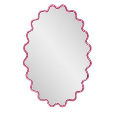 a round mirror with pink scalloped edges