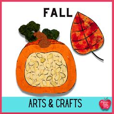 a paper plate with an orange pumpkin and leaves cut out to look like it is fall