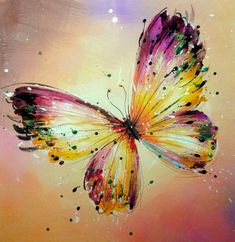 a painting of a colorful butterfly flying through the air