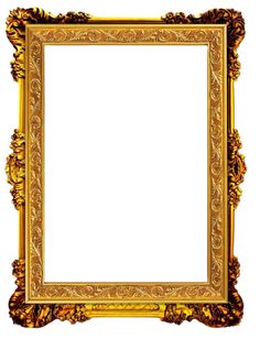 an ornate gold frame on a white background with clipping area for text or image