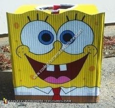 a cardboard box with an image of spongebob on it's face and eyes