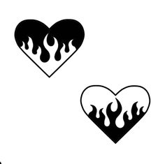 two hearts with flames in the middle and one heart on the bottom, both are black