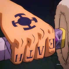 a cartoon hand with the word live painted on it's palm and another hand holding something