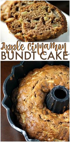 an apple cinnamon bundt cake in a pan