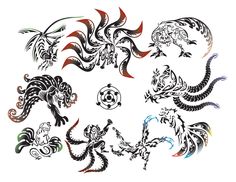 an image of dragon tattoos on the back of a white sheet with words describing them