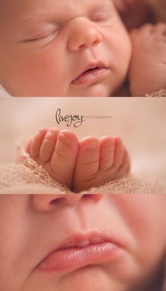 two photos of a baby's face and hands