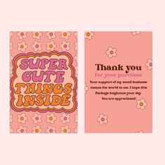 a thank card with the words super cute things inside and an image of flowers on it