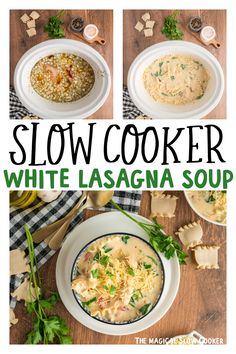 slow cooker white lasagna soup in bowls