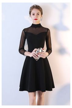 10% off now! little black short homecoming dress retro with high neck online. Sheprom offers formal, party, casual & more style dresses to fit your special occasions. Elegant Winter Mini Dress For Prom, Chic Winter Mini Dress For Prom, Fall Prom Mini Dress, Fall Mini Dress For Prom, High Neck Winter Party Dress, Chic Black Dress For Homecoming, Black Prom Dresses For Winter, Black A-line Dress For Homecoming, Elegant Long Sleeve Mini Dress For Homecoming