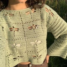 NOTE: patterns cheaper on my Ko-Fi due to Etsy's high fees: https://ko-fi.com/marsmakesuk/link/DRAGONFLY20 The Dragonfly Sweater.  This is a digital pdf pattern, not a physical product.  If you like the dragonfly pattern, I also have a dragonfly skirt pattern available. You can buy both the dragonfly sweater and skirt patterns together as a bundle on my Etsy for a discounted price. This pattern is: - Written for sizes XS-5XL. - Suitable for advanced beginners. - Written in US crochet terms. - Comprehensive with step-by-step instructions, accompanying pictures, a crochet diagram, and an exclusive video tutorial. You will need DK/weight 3 yarn (see below for yarn estimations), and a 3mm crochet hook. You will also need a tapestry needle, a measuring tape, stitch markers, and scissors. XS: 30 Dk Yarn Crochet Patterns, Crochet Tapestry Tutorial, Crochet Mesh Sweater Pattern, Crochet Sweater Tapestry, Dk Crochet Patterns, Crotcheting Projects, Dragonfly Pattern Crochet, Crochet Butterfly Sweater Pattern, Dragon Fly Crochet Pattern