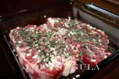 the meat is prepared and ready to be cooked in the oven for dinner or as an appetizer