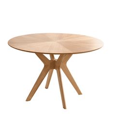 a round wooden table with two crossed legs on an isolated white background in the center