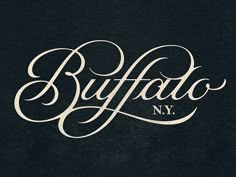 the logo for buffalo, ny is shown in white ink on a black paper background