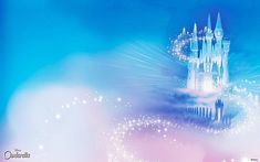 the castle is lit up in blue and pink with sparkles on its walls as if it were from disney's fairy land