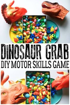 dinosaur grab diy motor skills game for toddlers to play with dinosaurs and other toys