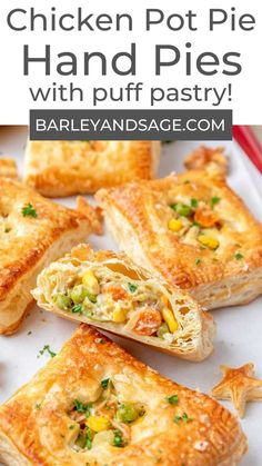 chicken pot pie with puff pastry cut in half