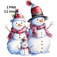 two snowmen wearing hats and scarfs