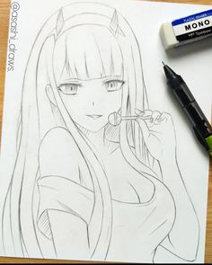 a pencil drawing of a girl with long hair