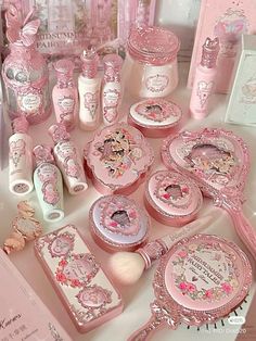 Pretty Pink Makeup Products, Make Up Containers, Pink Beauty Products Aesthetic, Cute Makeup Products Aesthetic, Flower Knows Makeup Aesthetic, Pink Items Aesthetic, Pink Makeup Products Aesthetic, Princess Makeup Aesthetic, Pink Makeup Products