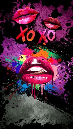 an image of colorful lips with the word xoxo painted on it