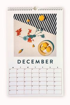 a calendar with an image of flowers and fruit on it