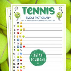 tennis balls with the words tennis emojtionary on them are stacked next to each other